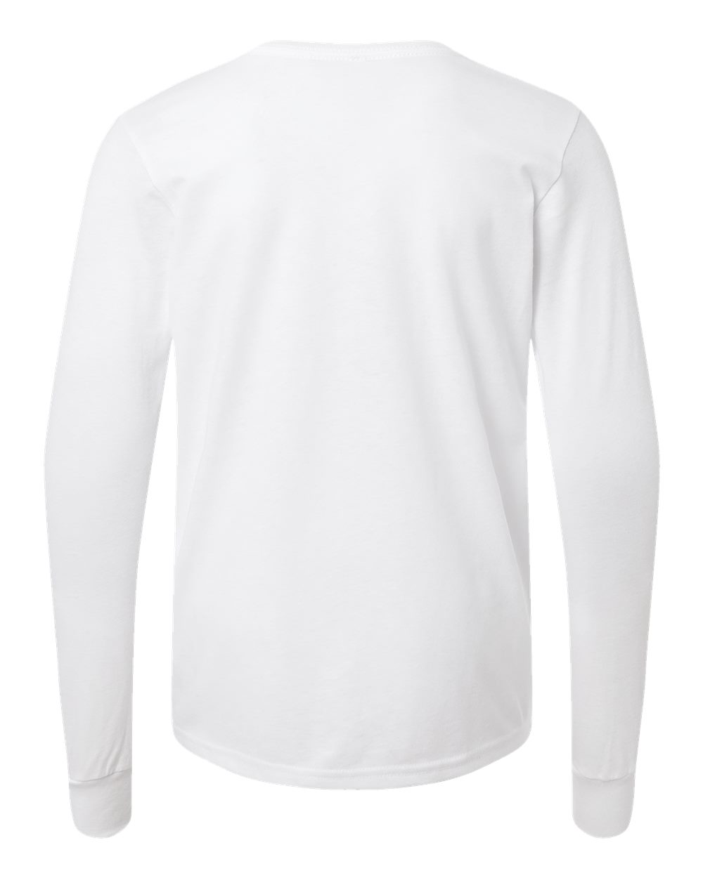 Back of BELLA+CANVAS® Youth Heather CVC Long Sleeve Tee in Solid White Blend