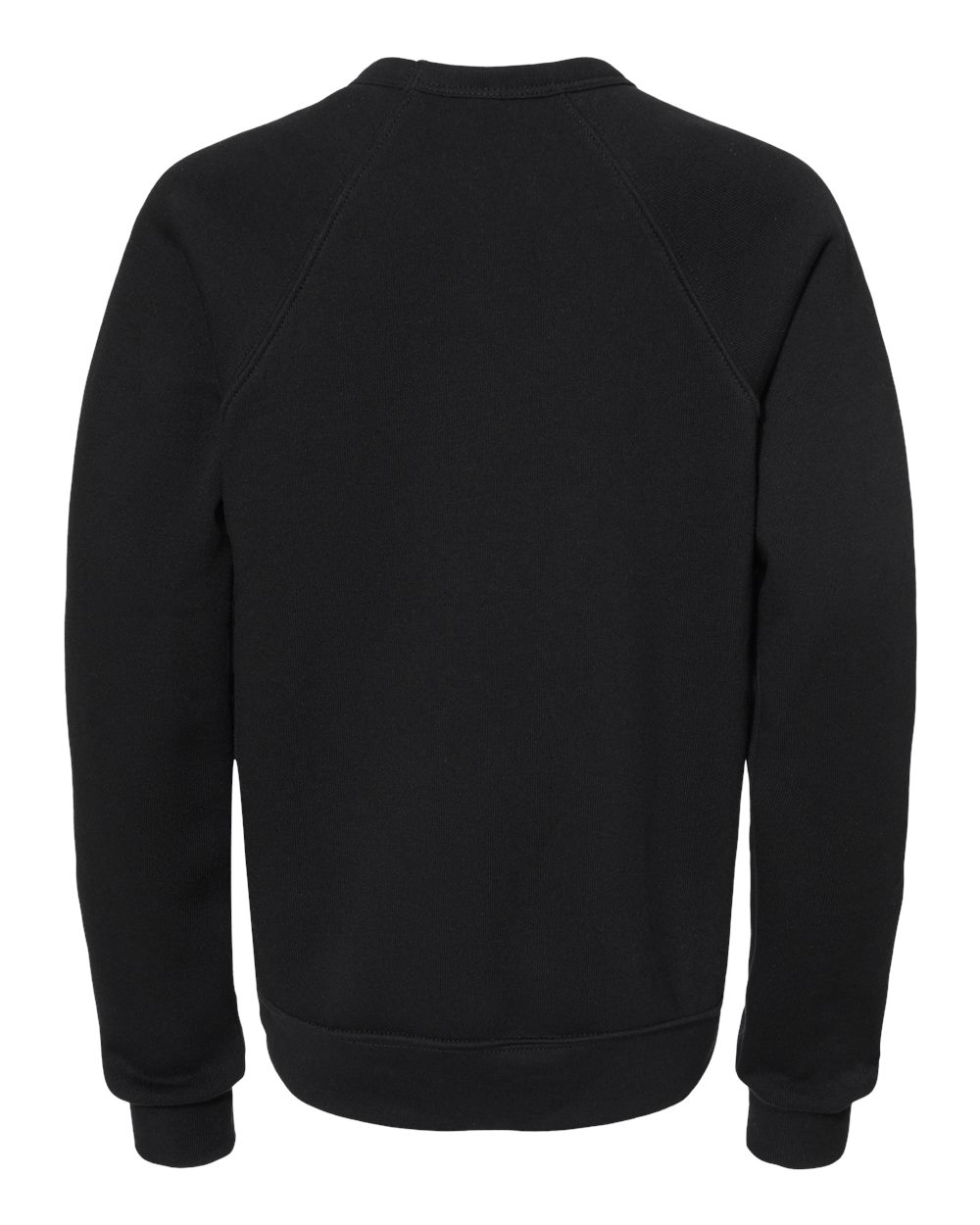 Back of BELLA+CANVAS Youth Sponge Fleece Raglan Crewneck Sweatshirt BC3901Y in Black